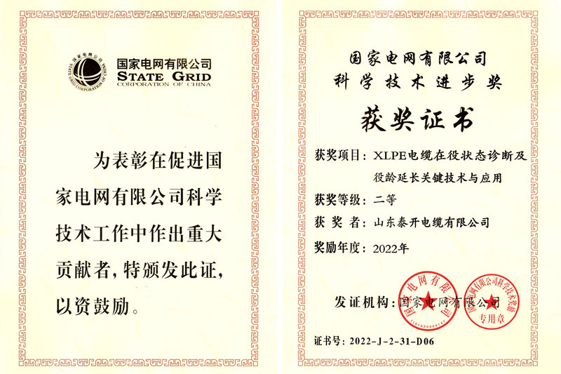 喜报！泰开电缆荣获国家电网有限公司“科学技术进步奖”